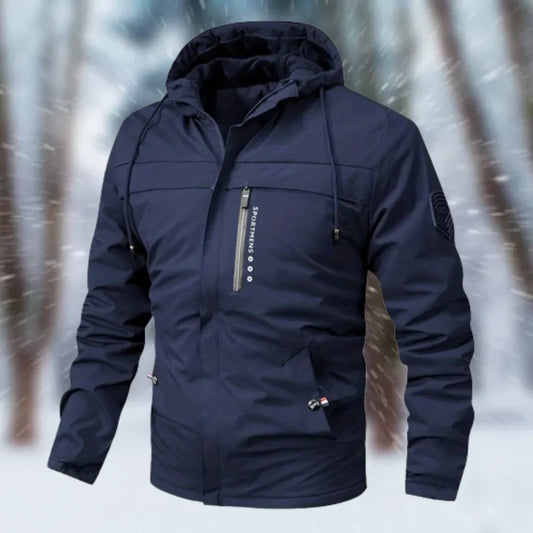 Men's Jacket with Hood – Waterproof – Tailored Fit – Multiple Zipper Pockets