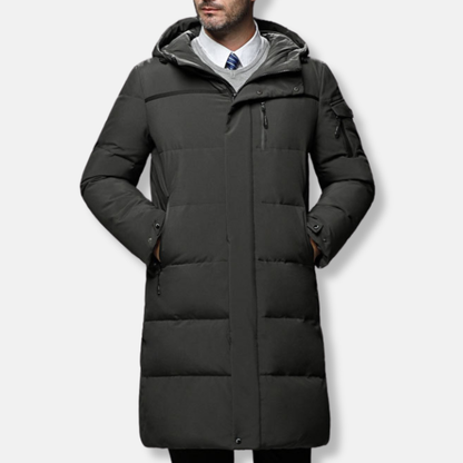 Men’s Puffer Coat - Woven Blend - Long Length - Adjustable Hood & Cuffs