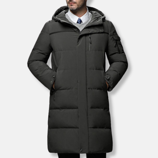 Men’s Puffer Coat - Woven Blend - Long Length - Adjustable Hood & Cuffs