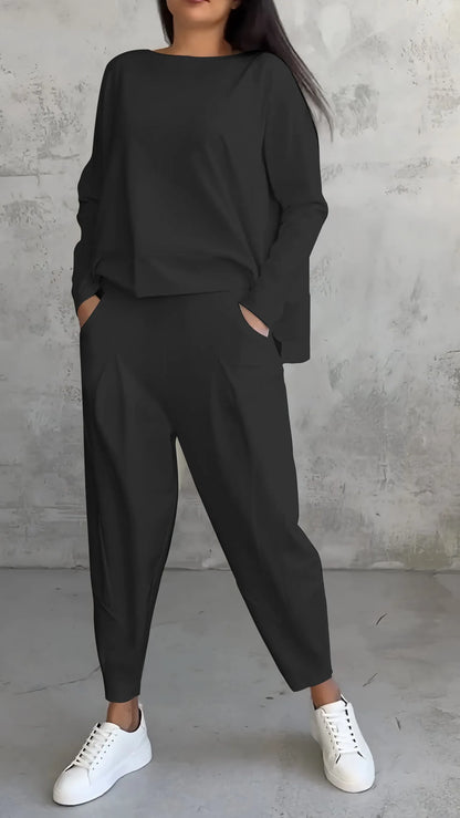 Women's Two-Piece Set – Relaxed Fit – Long-Sleeved Top and Harem Pants – Breathable Fabric