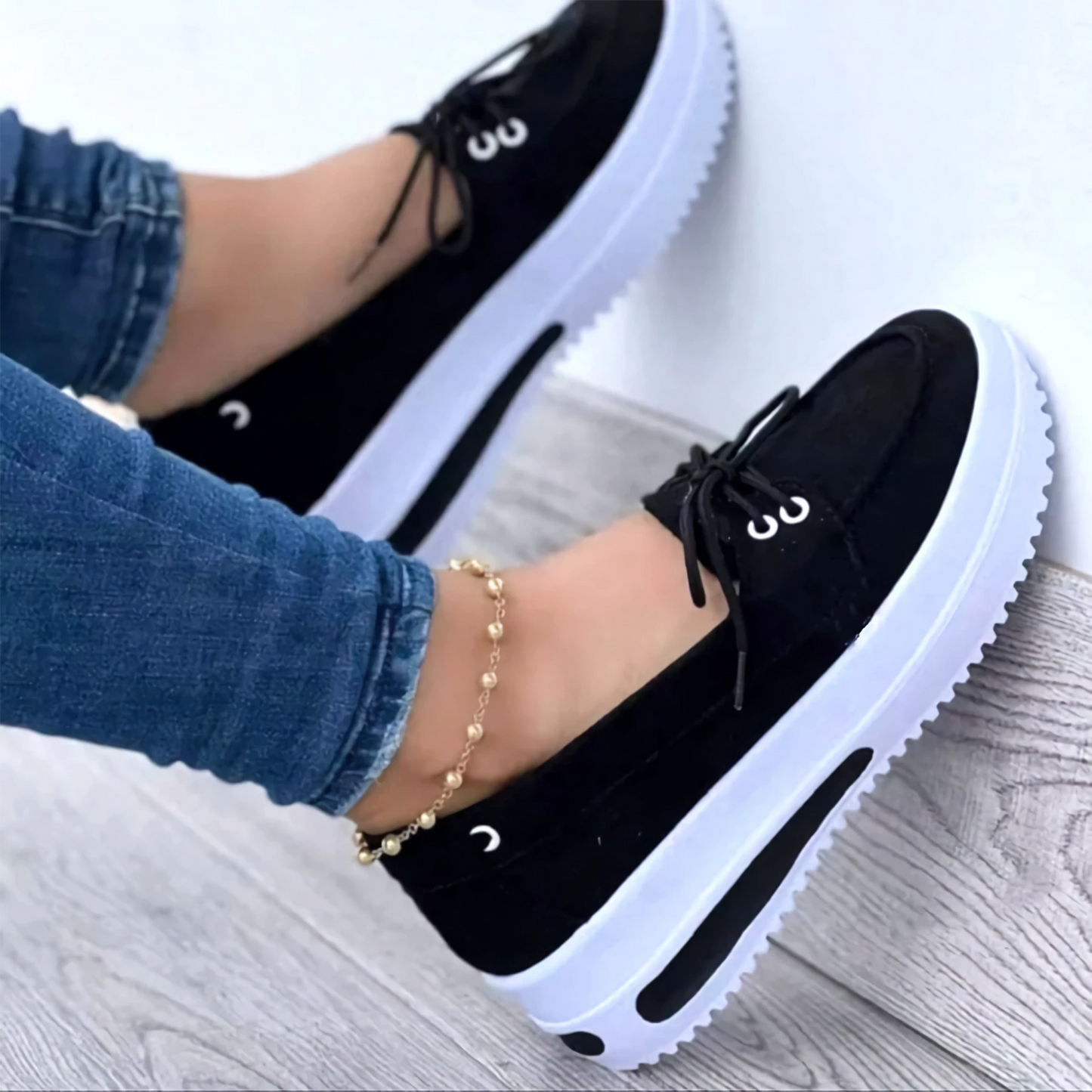 Dame Sneakers - Plattformsåle - Semsket Look - Komfortabel og Trendy