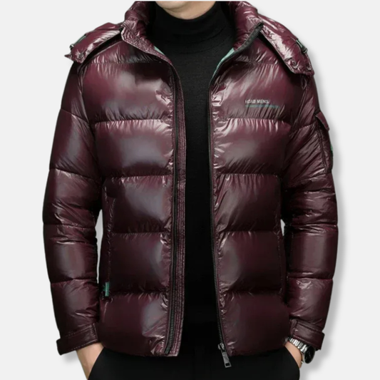 Men’s Puffer Jacket - Synthetic - Waist Length - Stand Collar - Full-Zip Closure