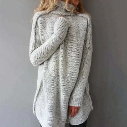 Women's Sweater – Oversized Fit – Chunky Knit – High Neck – Wool Blend – Long Sleeves