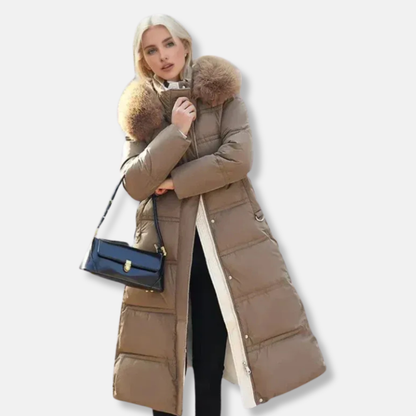 Mia Relaxed Fit Long Puffer Jacket | Fur Trim Long Puffer Jacket