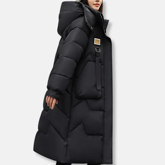 Women’s Coat - Oversized Relaxed Fit - Maxi Length - High Neck Hood