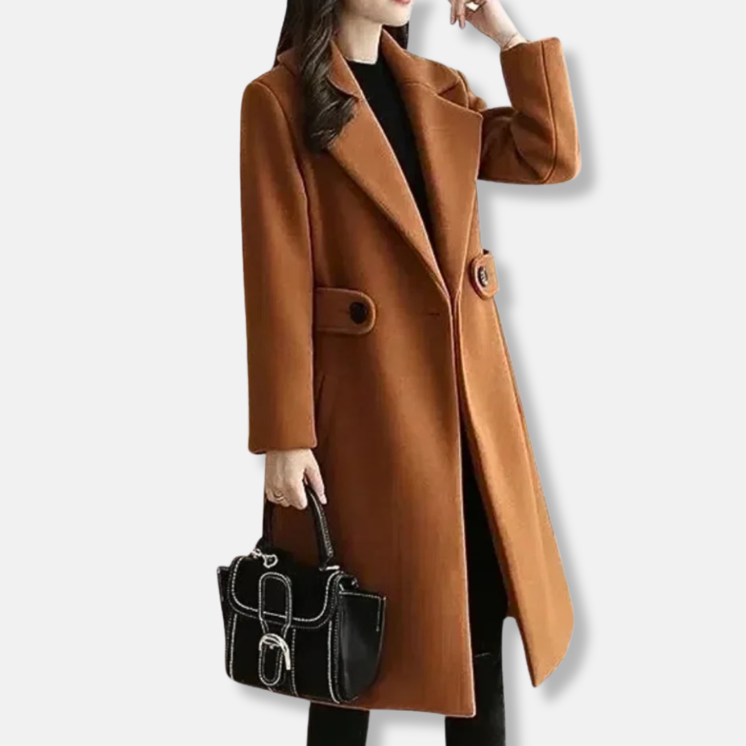 Emma Wool Tailored Fit Coat | Knee Length, Wide Lapels Coat