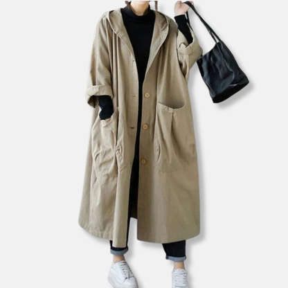 Aria Oversized Trench Coat | Hooded, Button Front Trench Coat