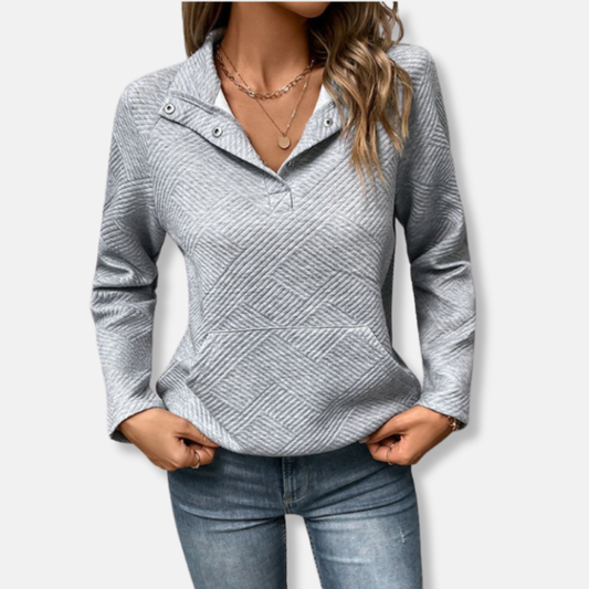 Chloe Cotton Quilted Sweater | Relaxed Fit Collared Sweater