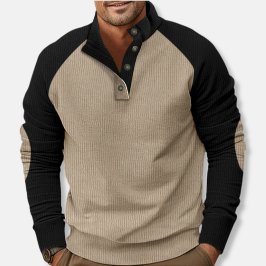 Mario Cotton Stand Collar Sweater | Raglan Sleeve Ribbed Sweater