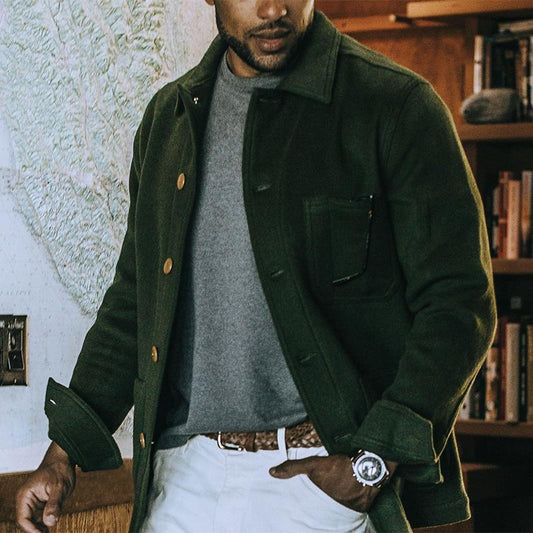 Men's Wool Jacket – Tailored Fit – Button Closure – Classic Collar – Chest Pocket