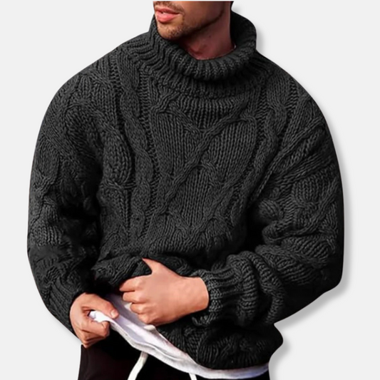 Men's Sweater – Turtleneck – Wool Blend – Relaxed Fit – Cable Knit Pullover