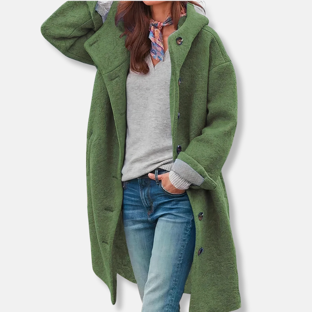 Eliza Wool Oversized Coat | Hooded Knee-Length Coat