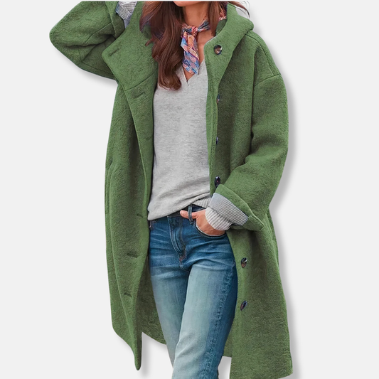 Eliza Wool Oversized Coat | Hooded Knee-Length Coat