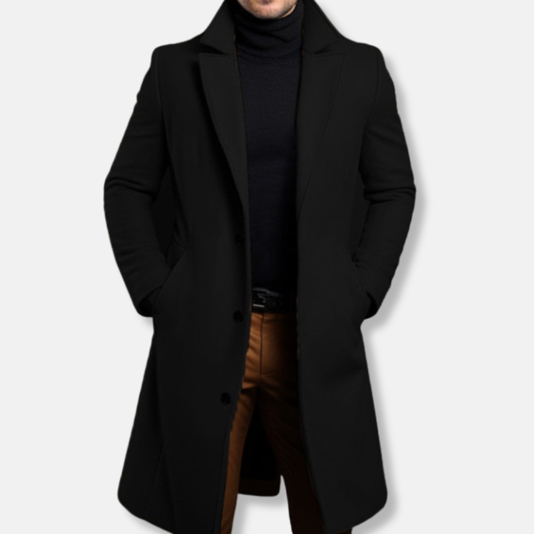 Men's Trench Coat – Tailored Fit – Wool Blend – Single-Breasted – Knee-Length