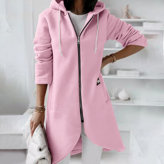 Women's Hoodie – Relaxed Fit – Zipper – Cotton Blend – Mid-Length