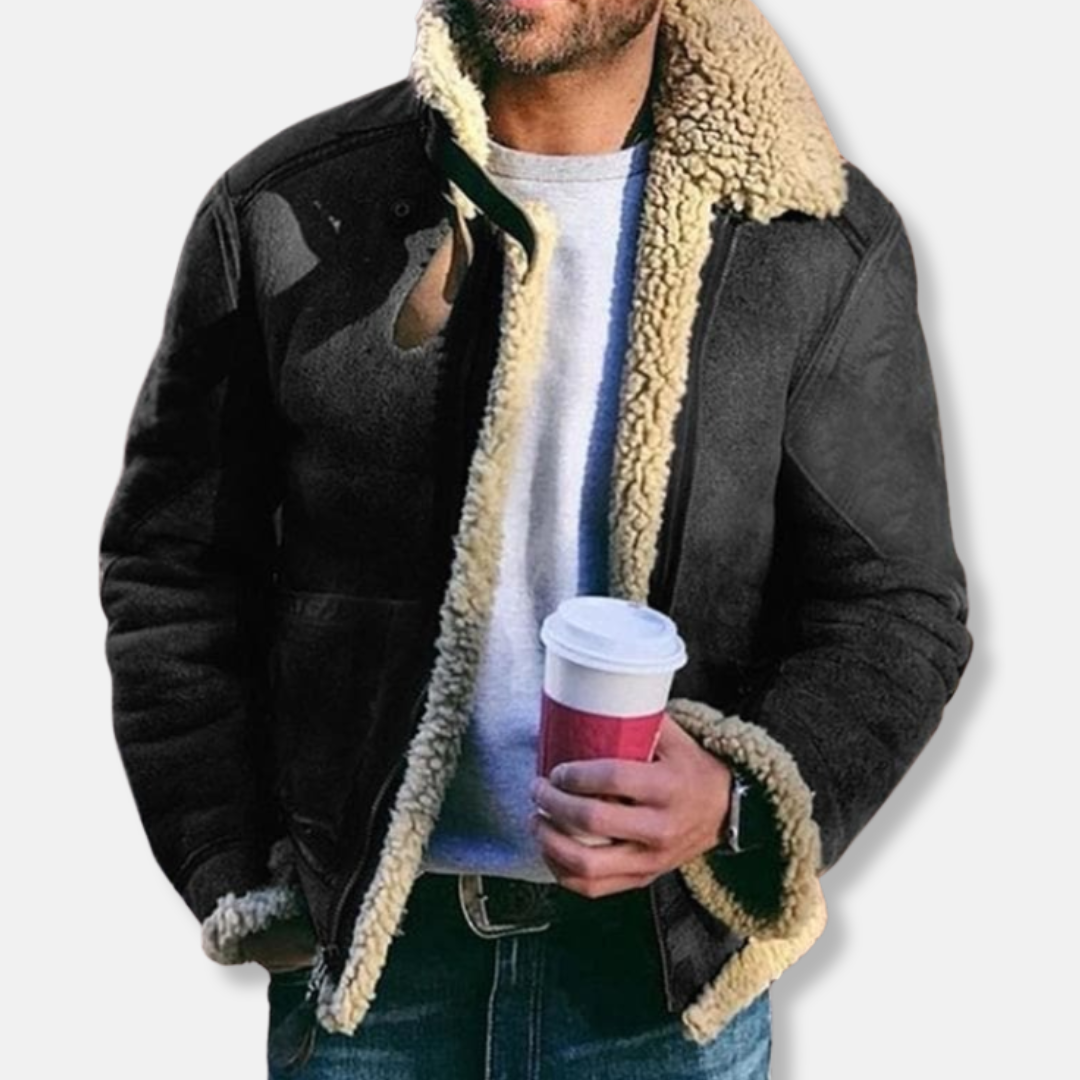 Marco Leather Relaxed Fit Shearling Jacket | Zip Shearling Jacket