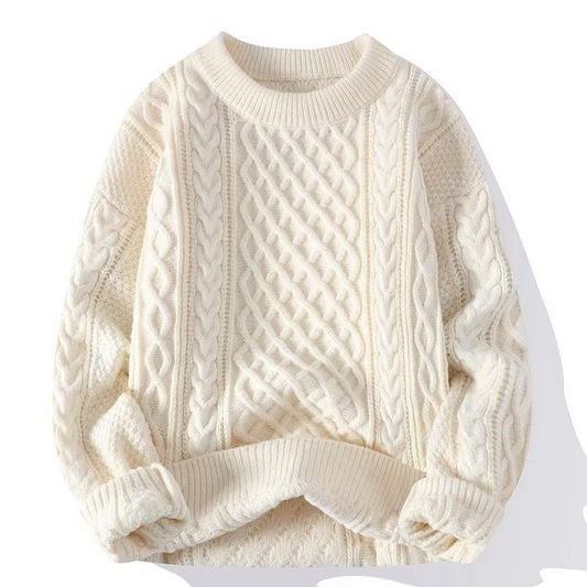 Women's Sweater - Cable Knit - Round Neck - Soft and Warm - Ribbed Cuffs