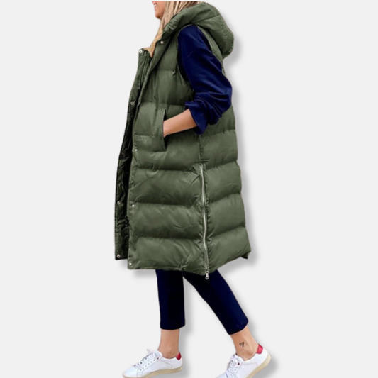 Clara Oversized Long Puffer Vest | Hooded Long Puffer Vest