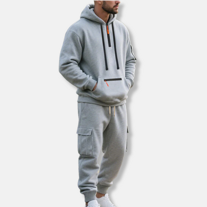 Men's Tracksuit – Relaxed Fit – Half-Zip Hoodie – Cotton Blend Cargo Pants