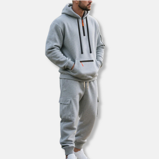 Men's Tracksuit – Relaxed Fit – Half-Zip Hoodie – Cotton Blend Cargo Pants
