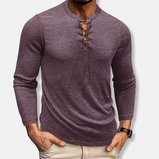 Valerio Slim Fit Henley Shirt | Lace-Up Neck Henley Shirt
