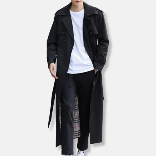 Men's Trench Coat – Tailored Fit – Double-Breasted – Belt – Cotton – Full Length