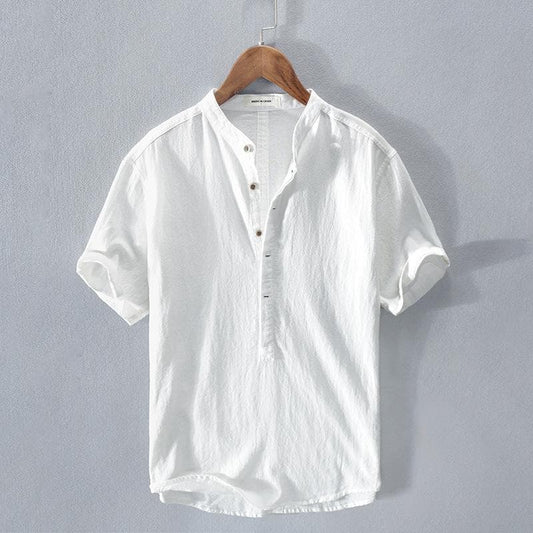 Men's Shirt - Henley Collar - Breathable Fabric - Short Sleeve Casual Fit