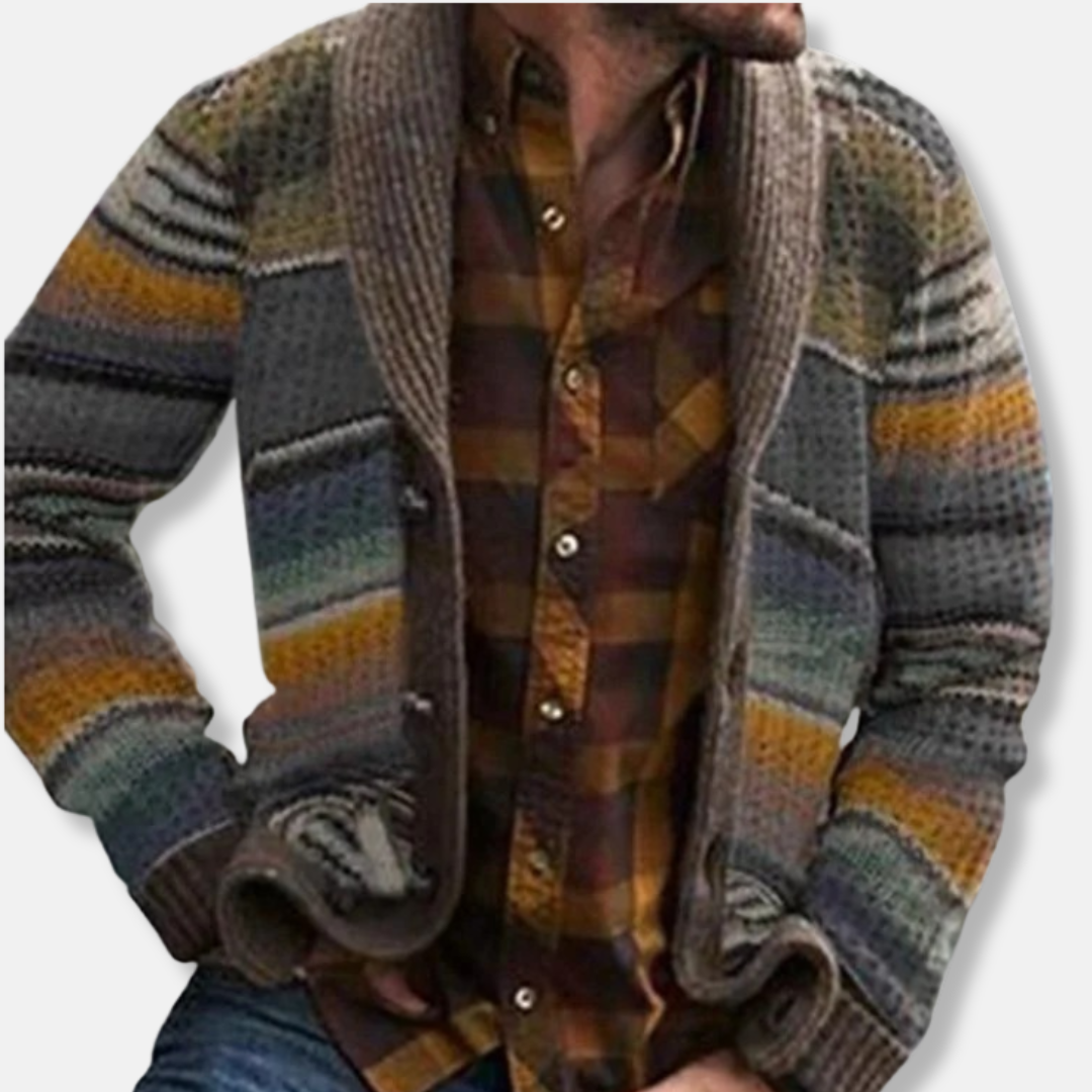 Federico Relaxed Fit Cardigan | Shawl Collar, Striped Cardigan