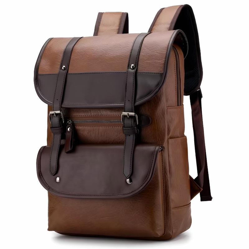 Isaac Leather Flap Backpack | Two-Tone, Buckle Straps Backpack