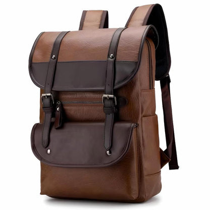 Isaac Leather Flap Backpack | Two-Tone, Buckle Straps Backpack