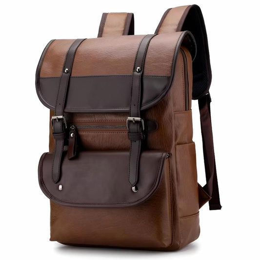 Isaac Leather Flap Backpack | Two-Tone, Buckle Straps Backpack