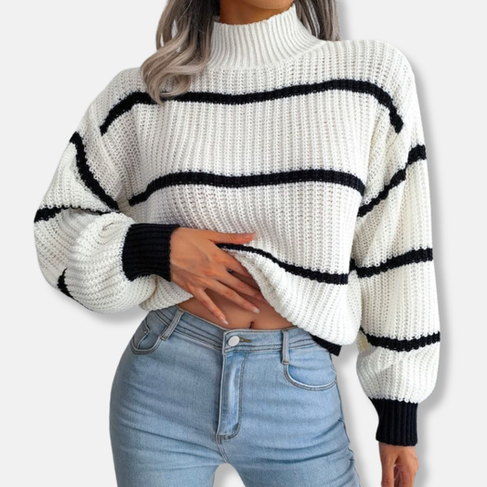 Nancy Oversized Turtleneck Sweater | Striped Cropped Sweater