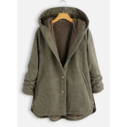 Women's Jacket with Hood – Wool Blend – Relaxed Fit – Fleece Lined – Button Front