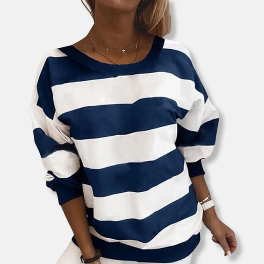Victoria Oversized Sweater | Striped Crewneck Sweater