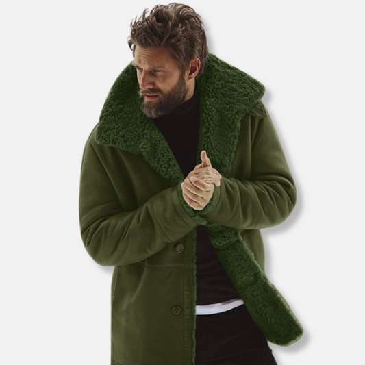 Men’s Coat - Brushed Fabric - Relaxed Fit - Notched Lapel Collar - Mid-Thigh Length