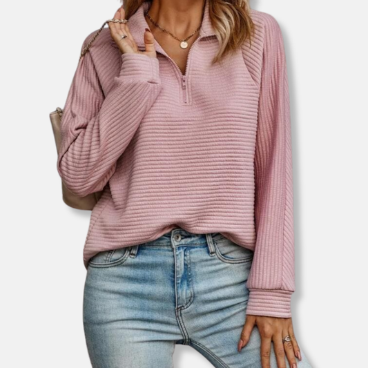 Teresa Relaxed Fit Half-Zip Sweater | Ribbed Half-Zip Sweater