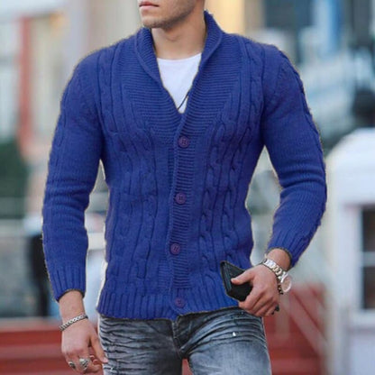 Herre Strikket Cardigan - Kabelstrikk - Ullblanding - Slim Fit - Knappelukking