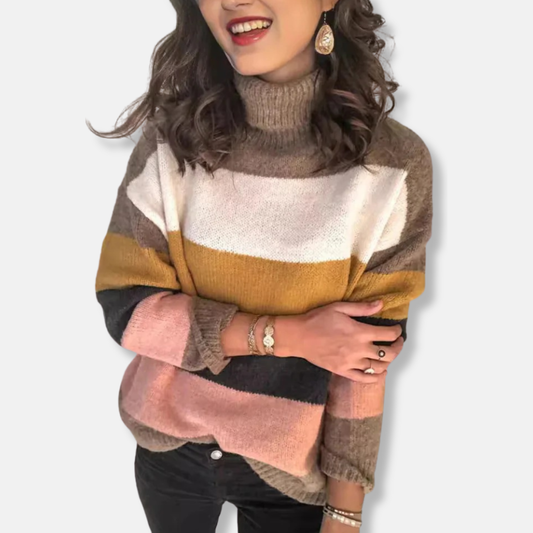 Bella Relaxed Fit Turtleneck Sweater | Striped Turtleneck Sweater