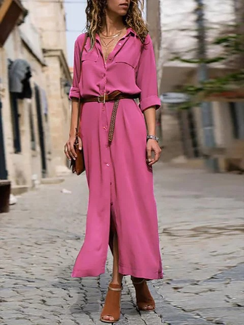 Women's Shirt Dress – Elegant Cut – Belt at the Waist – Light and Airy Fabric