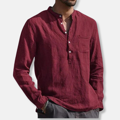 Alessio Linen Relaxed Fit Henley Shirt | Long Sleeve Henley Shirt