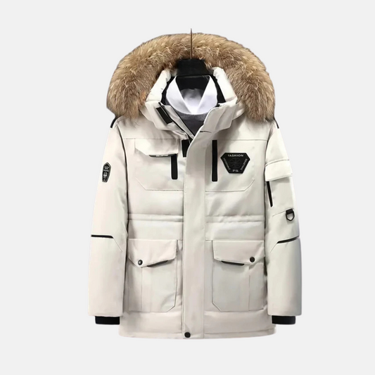 Men's Parka Jacket – Windproof – Detachable Hood – Faux Fur – Ribbed Cuffs