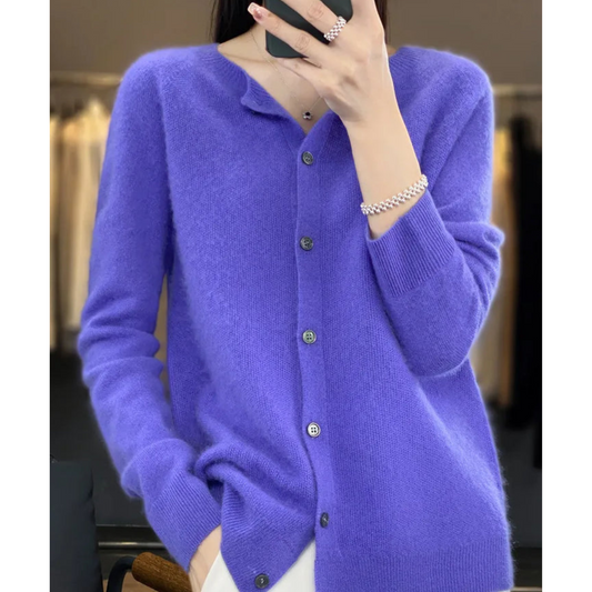 Dame Cardigan - Myk Ull-Kasjmir - Rund Hals - Knappelukking - Komfortabel Passform