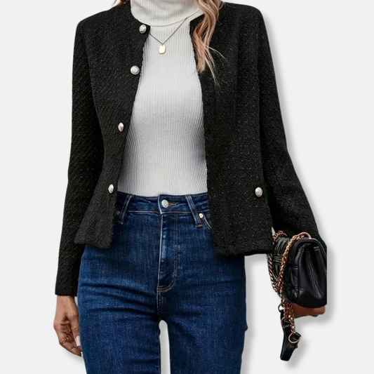 Angela Wool Collarless Jacket | Button Front Occasion Jacket