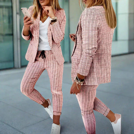Women's Pants and Blazer – Tailored Fit – Check Pattern – Soft Woven Fabric