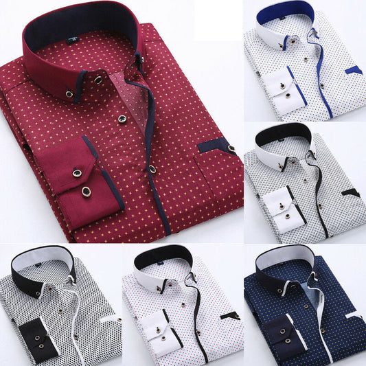 Herreskjorte - Businessstil - Geometrisk Mønster - Button-Down Krage - Dobbeltmansjett