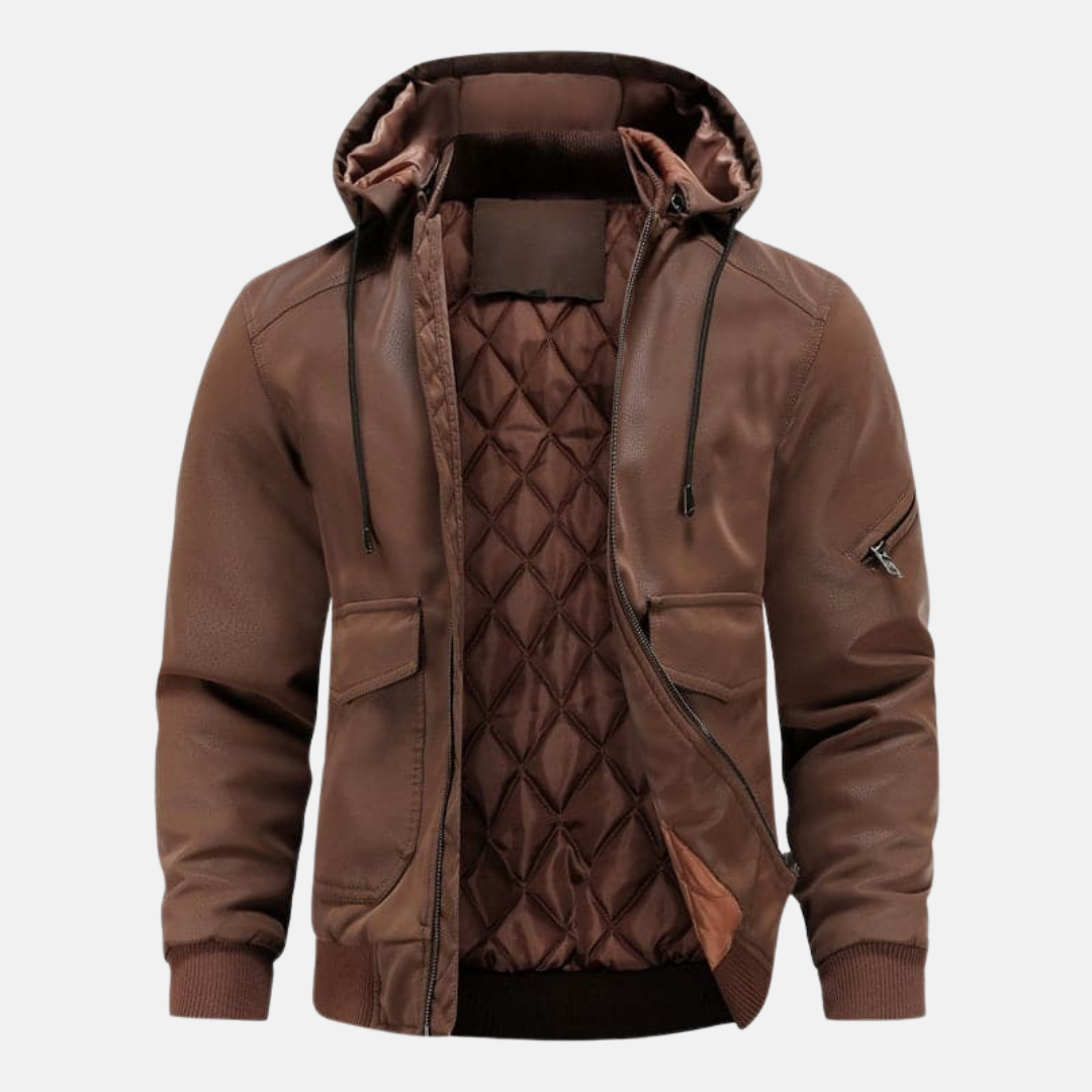Nathan Leather Hooded Bomber Jacket | With Quilted Lining Jacket