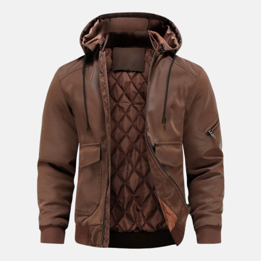 Nathan Leather Hooded Bomber Jacket | With Quilted Lining Jacket