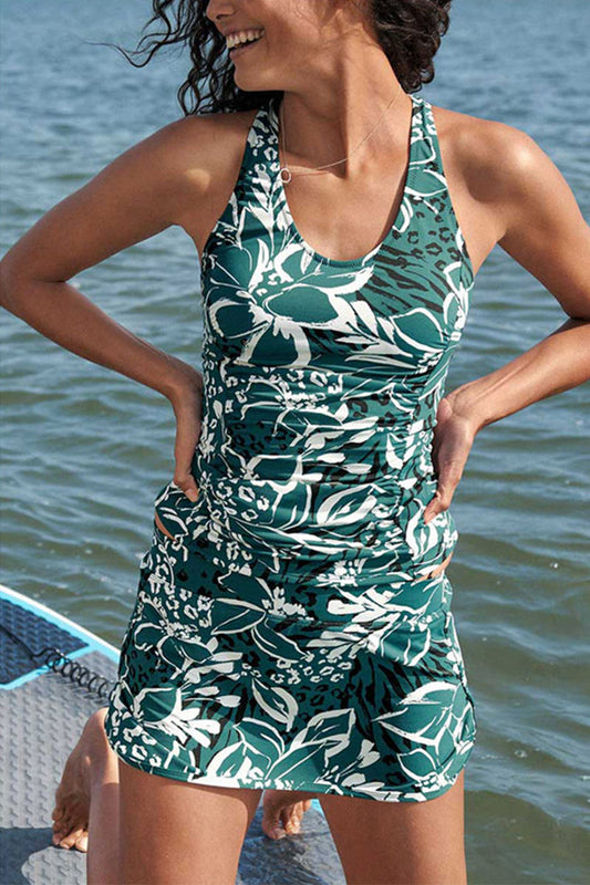 Women's Tankini Set – Slim Fit – High Neck – Wide Straps – Floral Pattern – Breathable Fabric