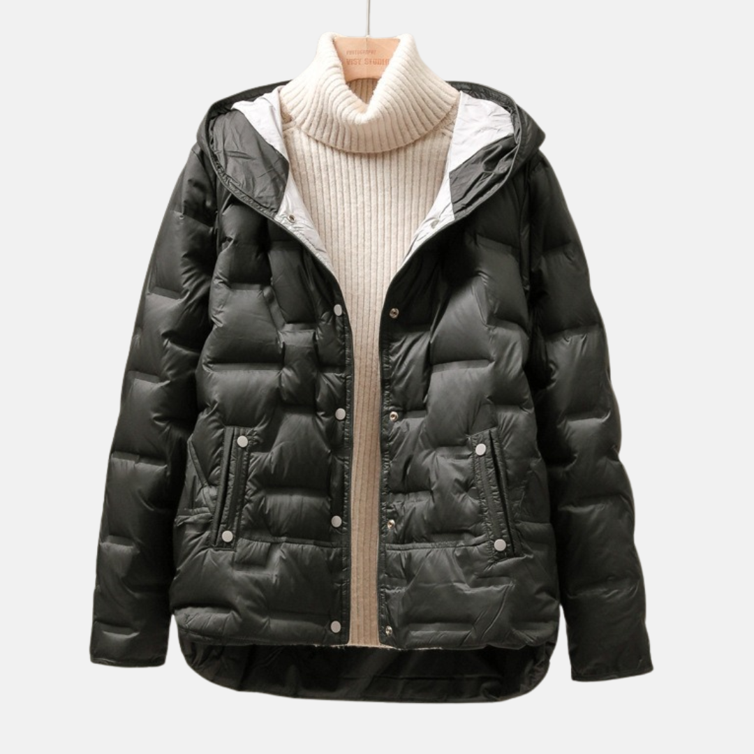 Women’s Jacket - Quilted - Woven Fabric - Attached Hood - Snap Button Closure