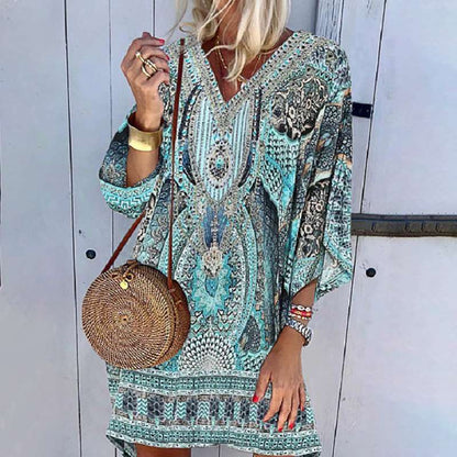 Women's Caftan Dress – Bohemian Pattern – Loose Fit – Light and Airy Fabric